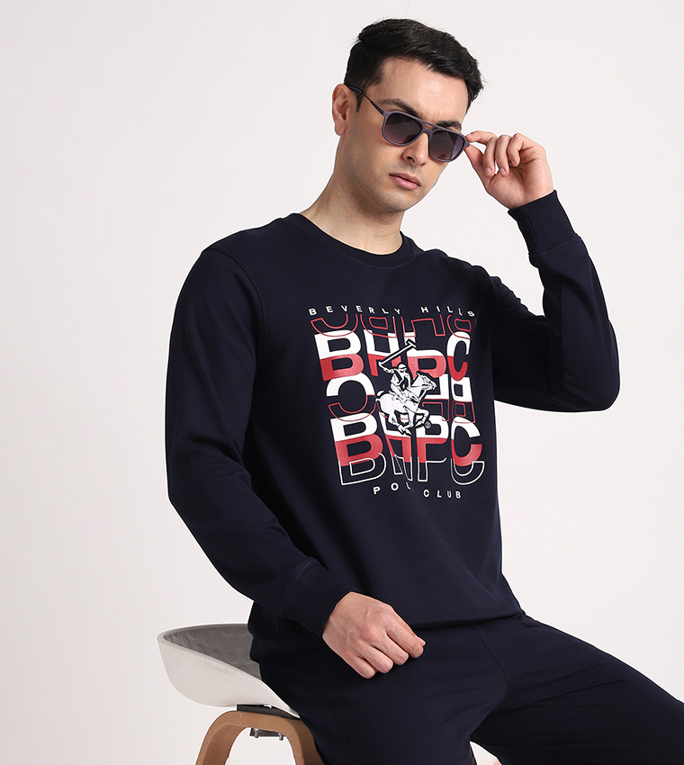 Long Printed Crew Neck Sweatshirt