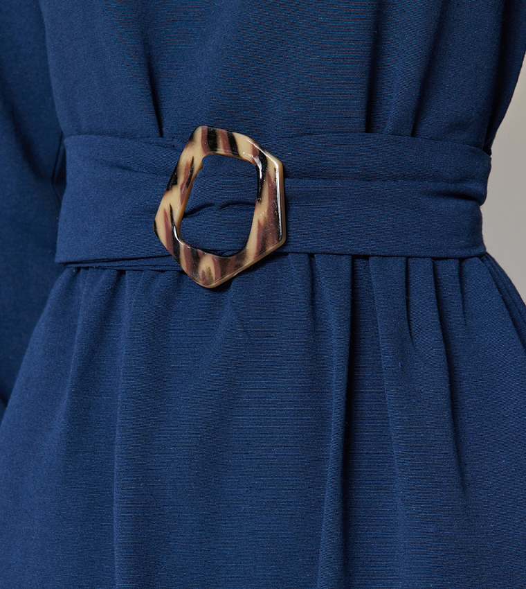 Mock Neck Puffed Sleeves Dress