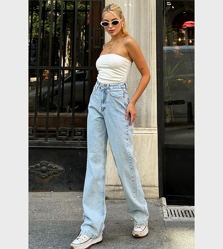 Faded High Waist Wide Leg Jeans