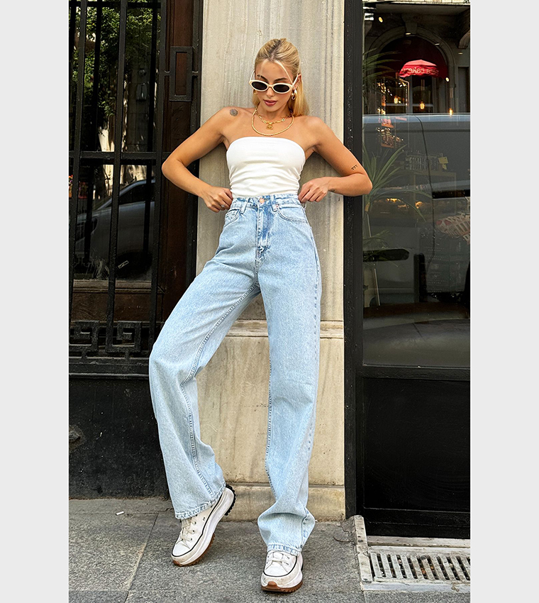 Faded High Waist Wide Leg Jeans