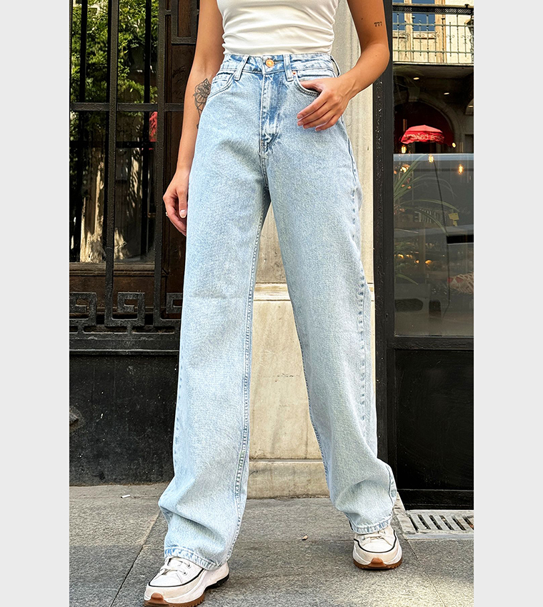 Faded High Waist Wide Leg Jeans