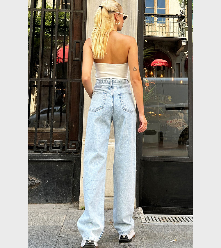 Faded High Waist Wide Leg Jeans
