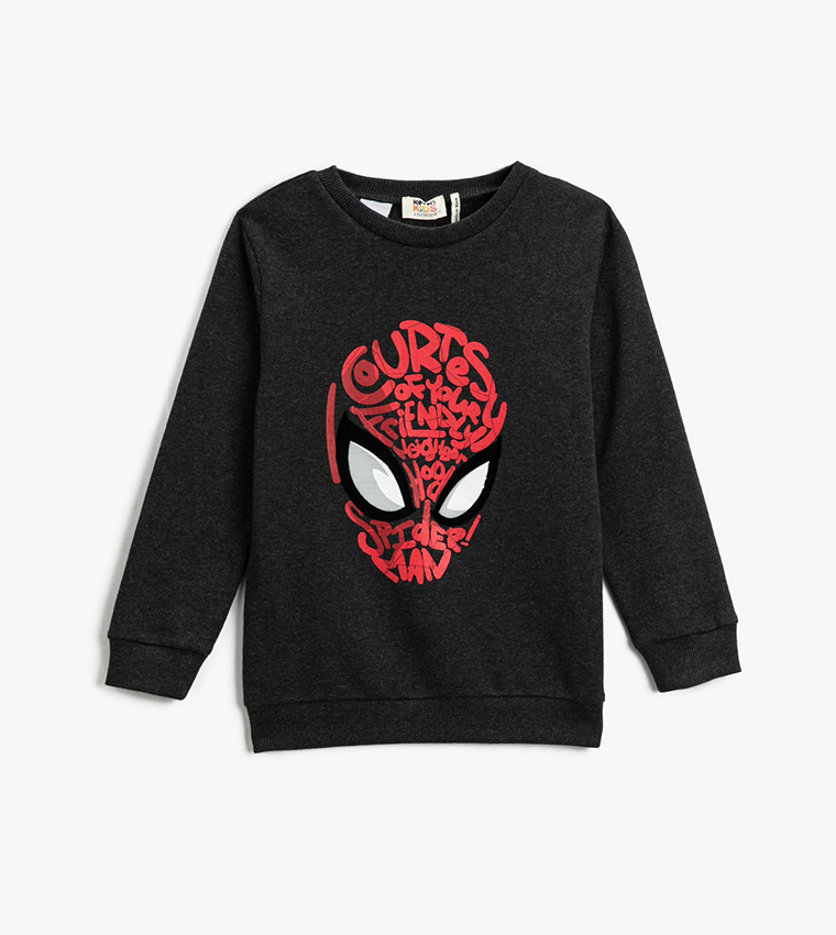 Buy Koton Spider Man Print Crew Neck Sweatshirt In Black