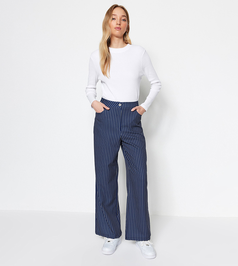 Striped hot sale blue trousers