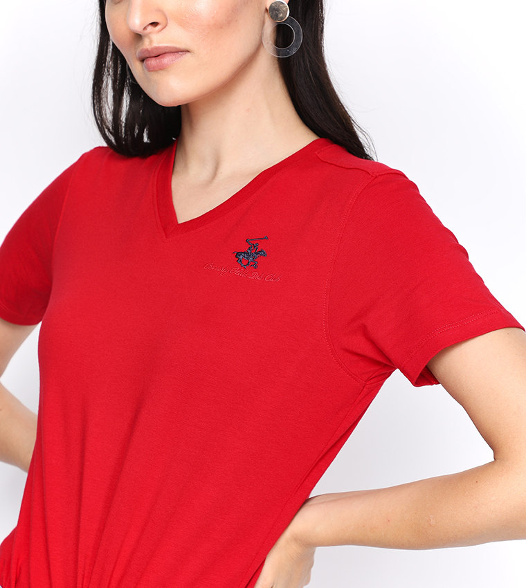 Buy Beverly Hills Polo Club Logo Embroidered V Neck T Shirt Red BP L1367 In Red 6thStreet Qatar