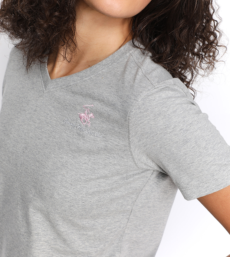 Logo Embroidered V-Neck T-Shirt - Grey BP L1367