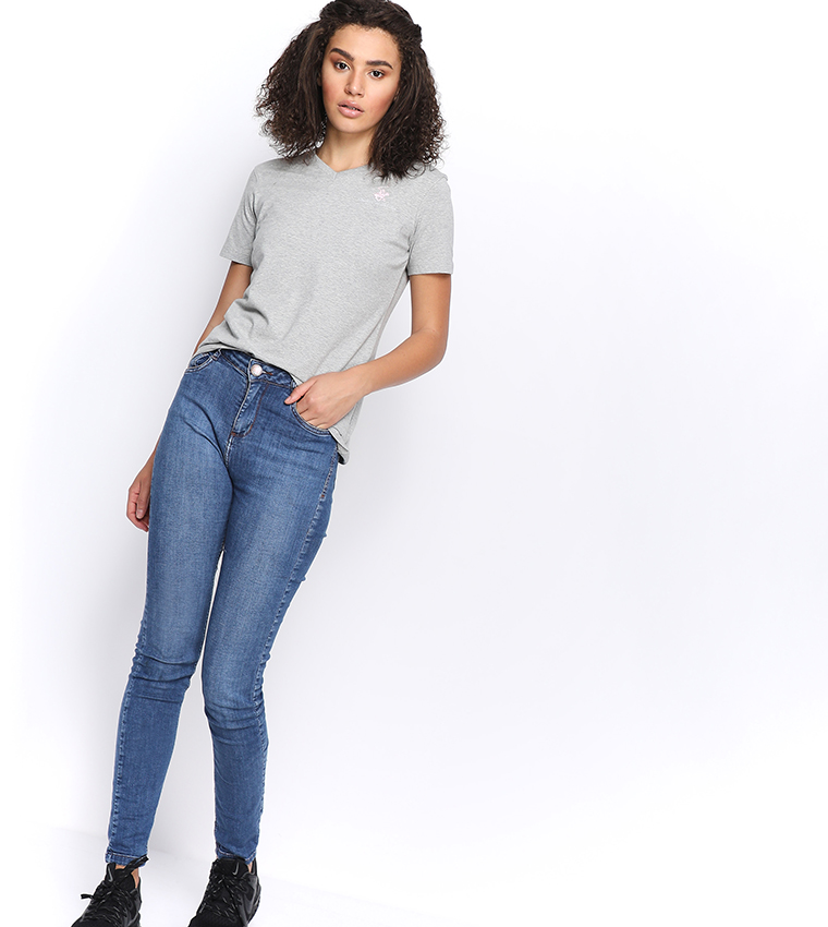 Logo Embroidered V-Neck T-Shirt - Grey BP L1367