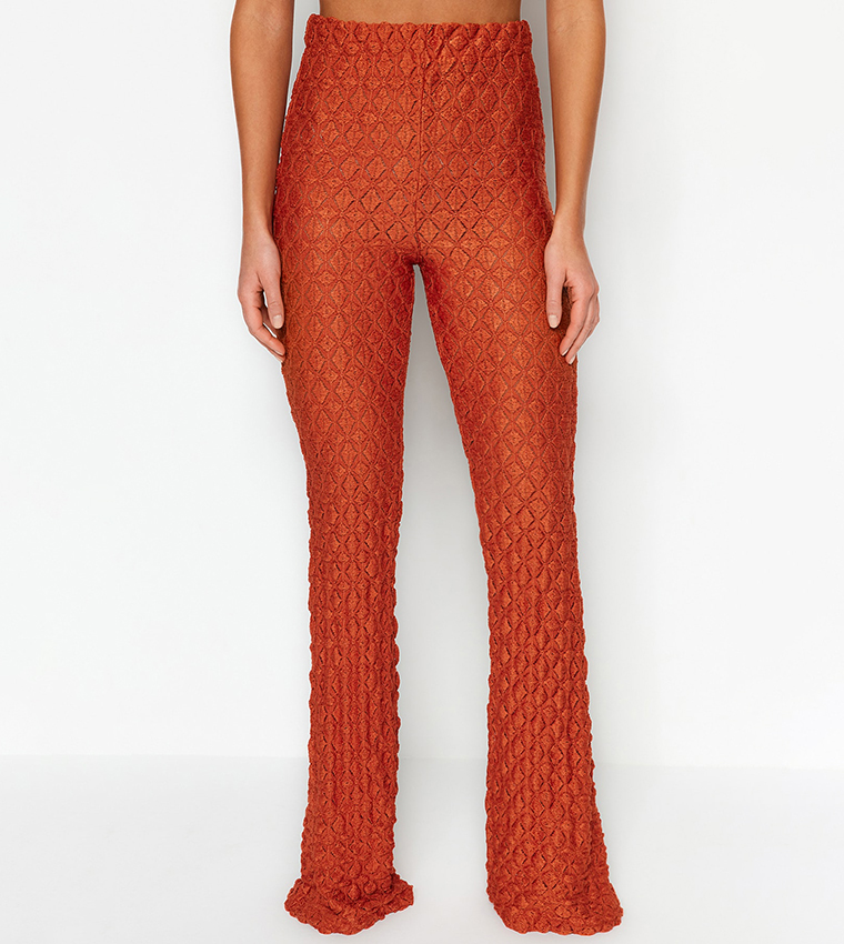 Patterned Elastic Waist Wide Leg Pants