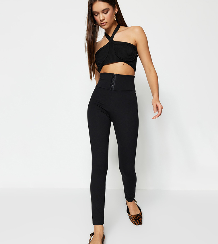 High waisted black treggings best sale