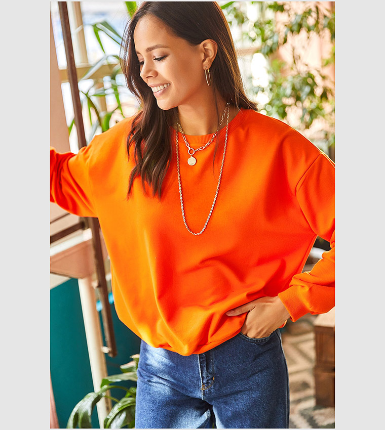 Orange crew 2025 neck sweatshirt