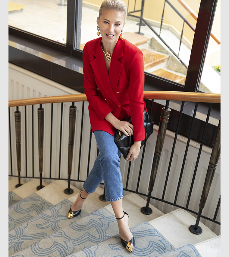 Button Detailed Oversize Blazer Jacket