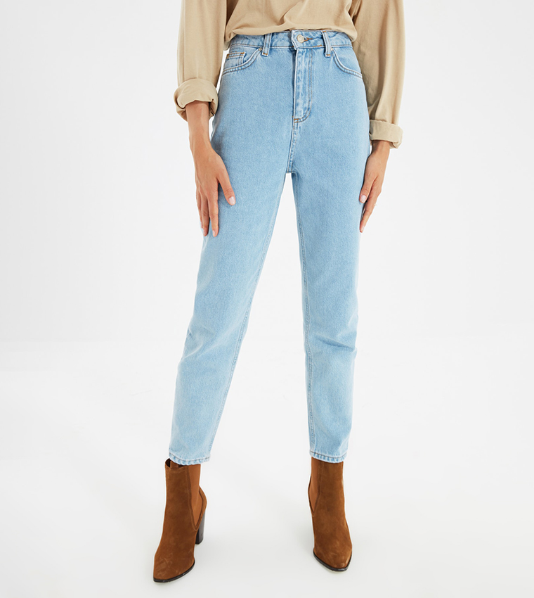 Buy Trendyol Denim High Rise Mom Fit Jeans In Blue | 6thStreet Saudi Arabia