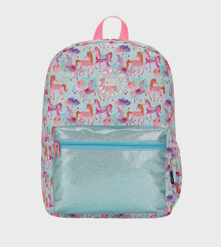 Shiny Fabric Baby Blue Zippered Backpack