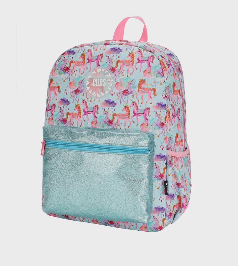 Shiny Fabric Baby Blue Zippered Backpack
