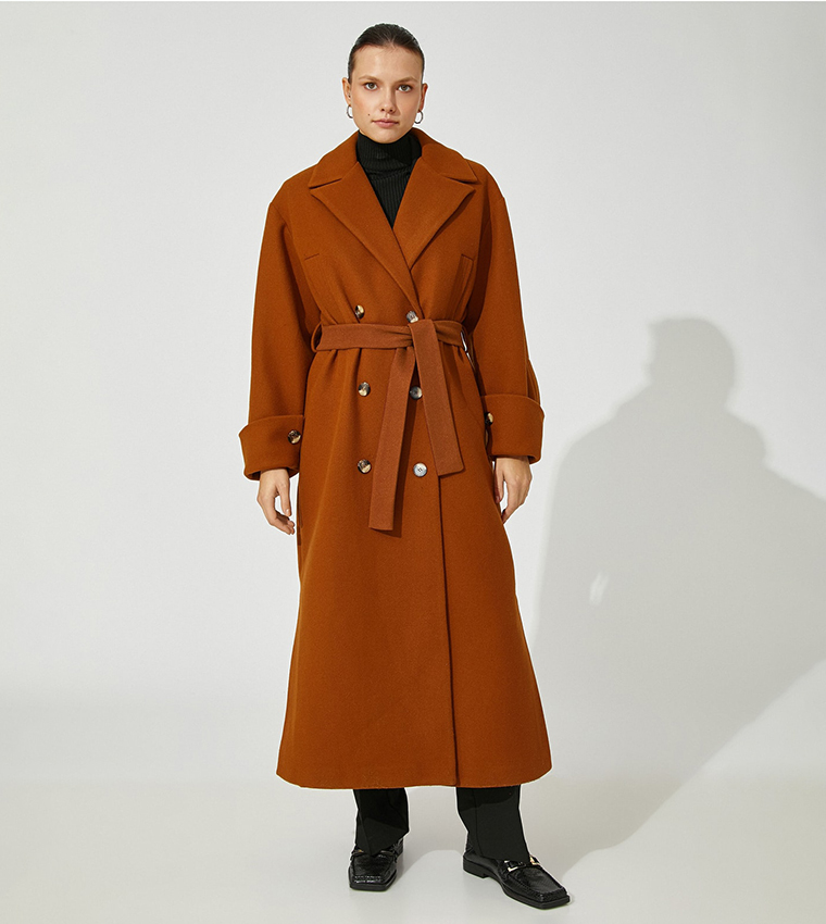 Buy Koton Double Breasted Trench Coat In COFFEE | 6thStreet Kuwait