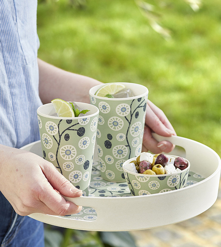 صينية بامبو بطبعة زهور