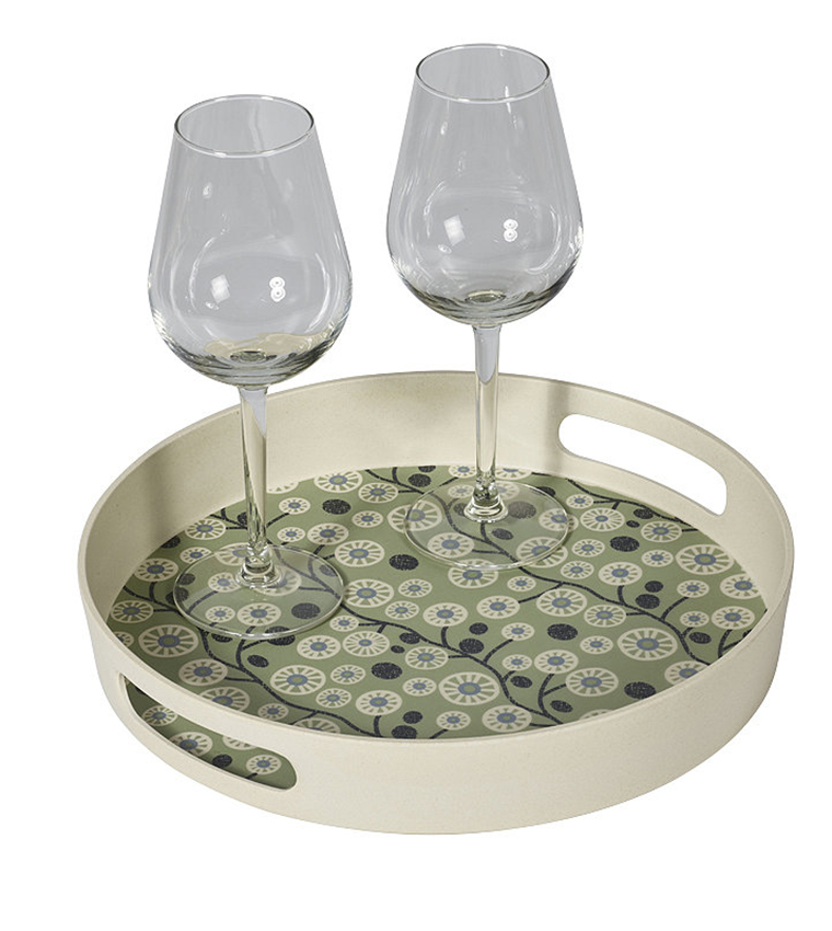 صينية بامبو بطبعة زهور