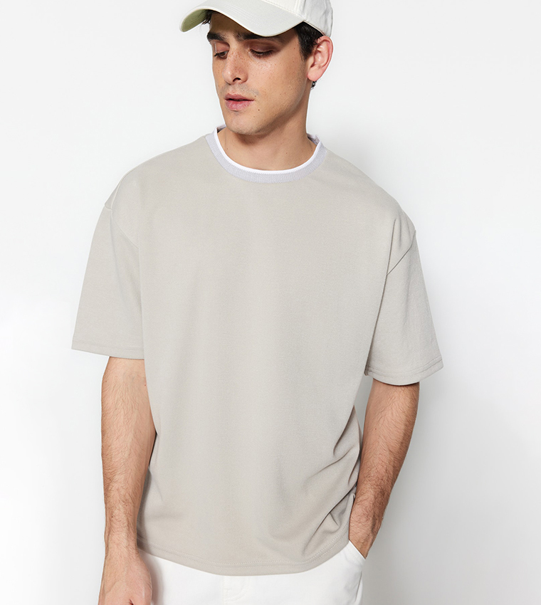 Buy Trendyol Limited Edition Relaxed Fit Pique T Shirt In Beige ...