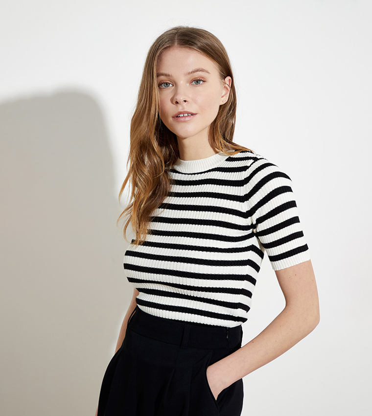 Buy Trendyol Striped Knitted Short Sleeves Top In Multiple Colors ...