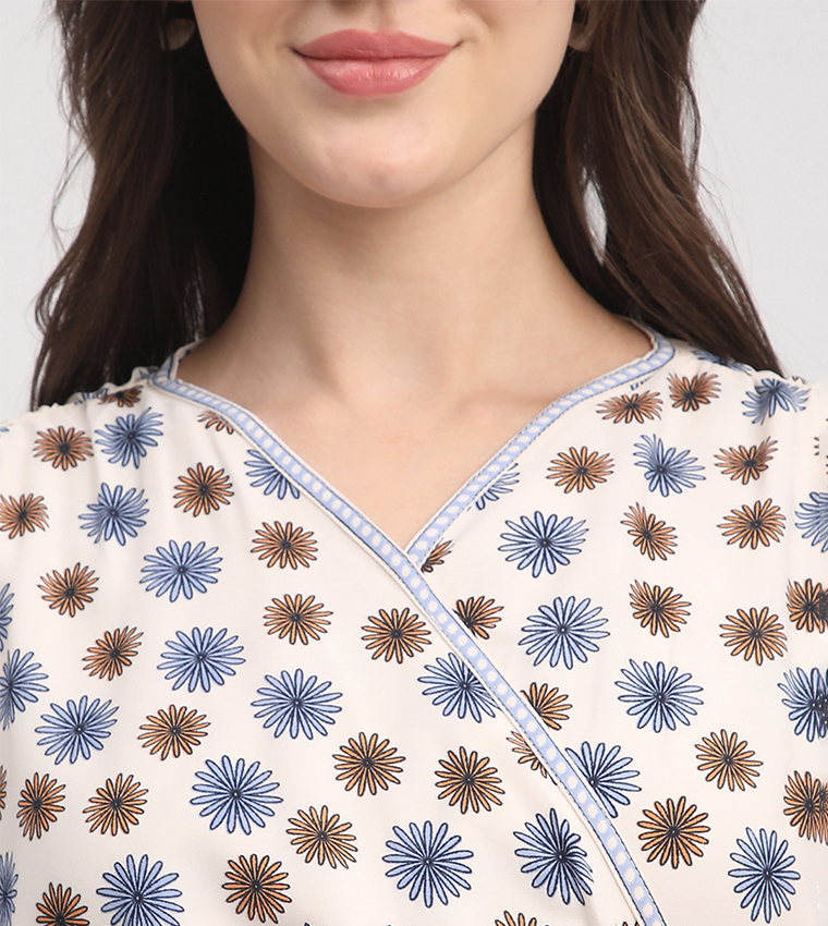 Printed 3/4 Sleeves Midi Dress