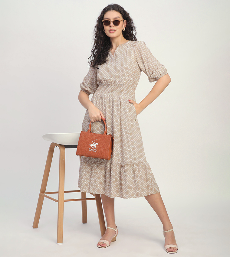 All Over Print Short Sleeves Midi Dress