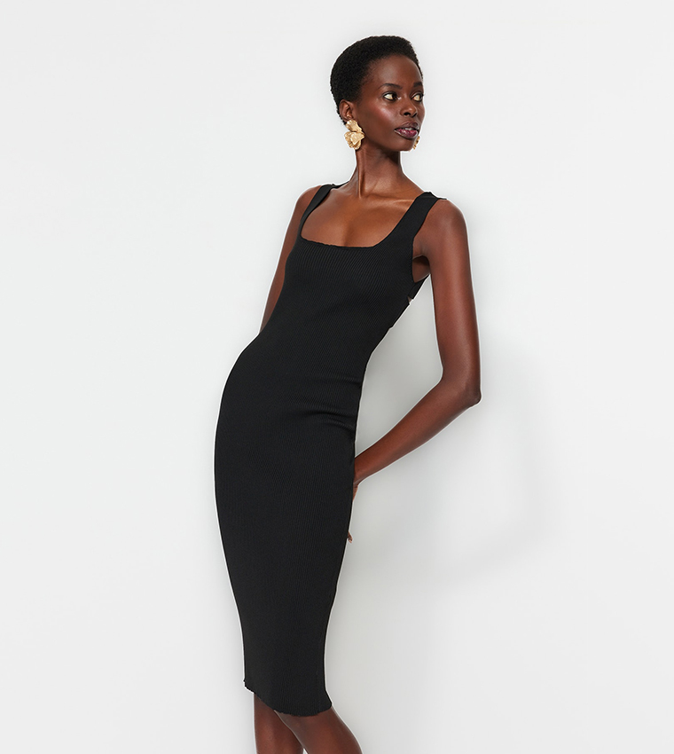 Buy Trendyol Solid Square Neck Bodycon Dress In Black 6thStreet UAE