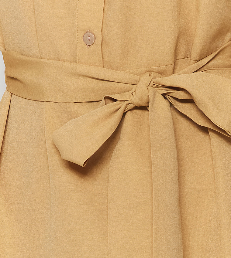 Color Block Waist Belt Tiered Dress