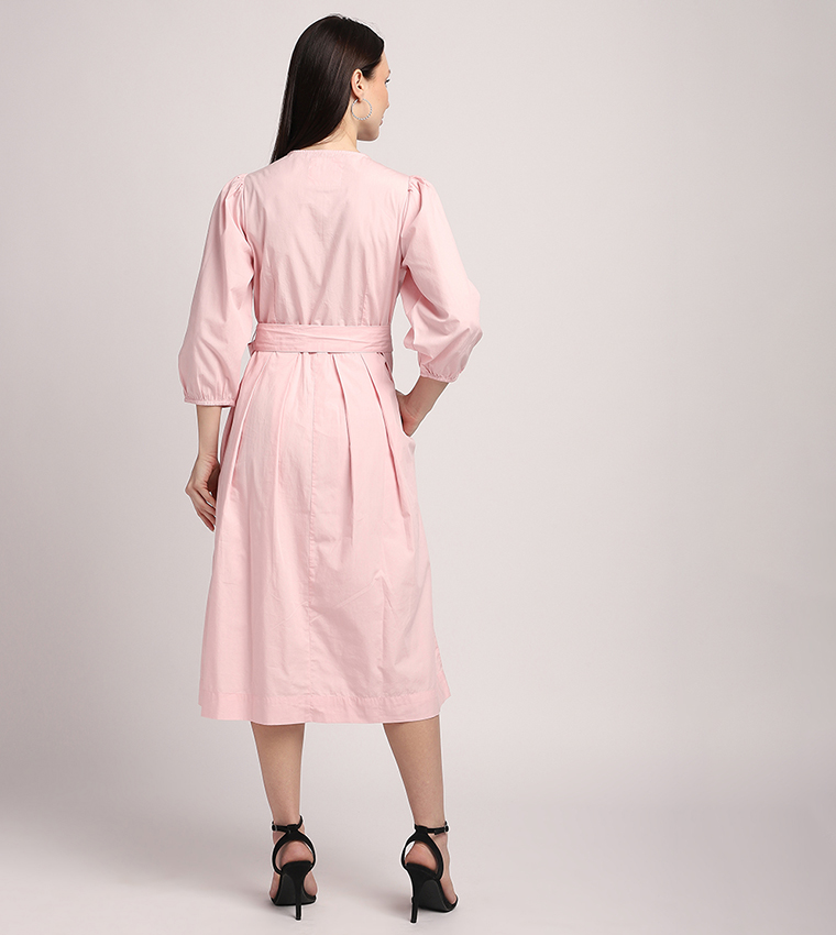 فستان ميدي كم ثلاث أرباع مطرز