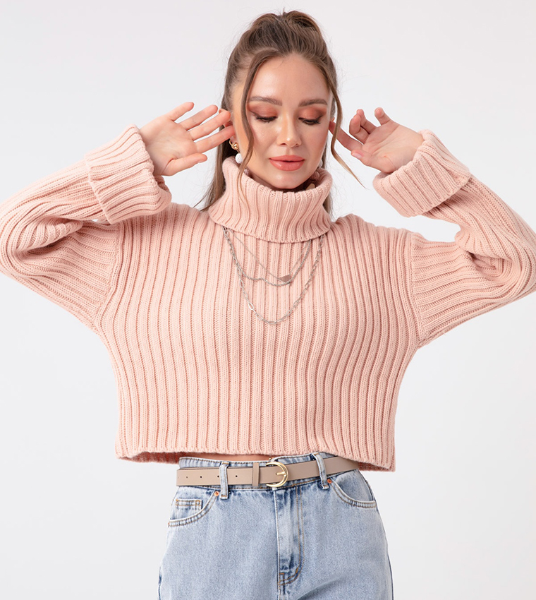 Buy Lafaba Knitted Turtleneck Sweater In Peach 6thStreet Qatar