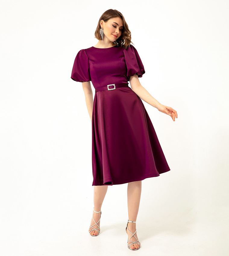 fitted 3/4 sleeve dress 3/4 Sleeve V-Neck Knit Dress, Black