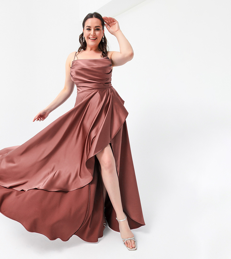 Buy Lafaba Draped Asymmetric Evening Gown In Pink