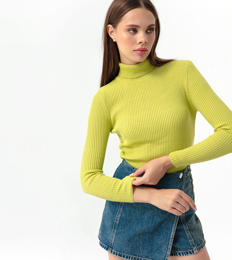 Lime green ribbed turtleneck best sale