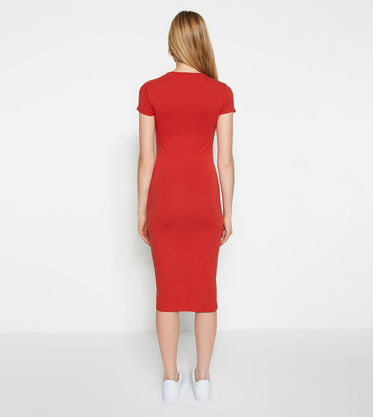 Short Sleeves Midi Knitted Dress