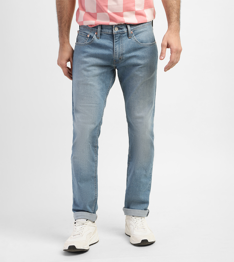 Washed Mid Rise Straight Fit Jeans