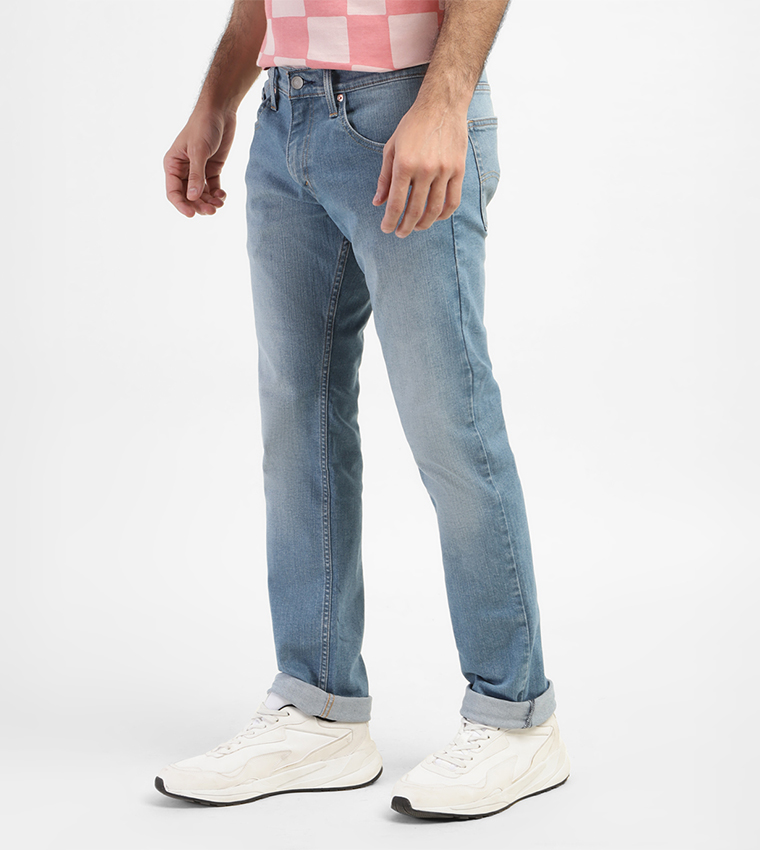 Washed Mid Rise Straight Fit Jeans