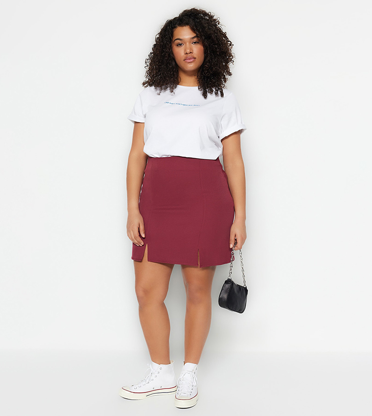 Burgundy skirt shop elastic waist