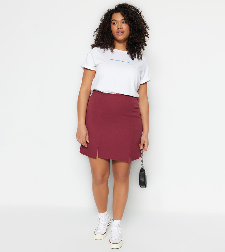 Elastic waist 2025 burgundy skirt