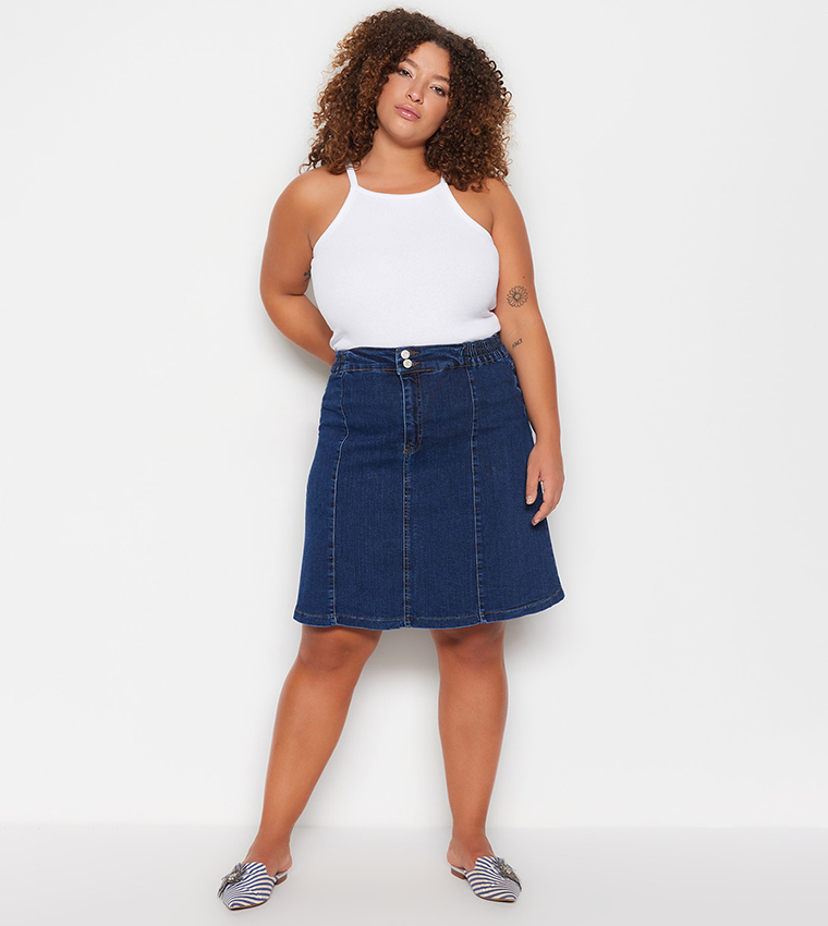 Elastic waist denim skirt plus outlet size