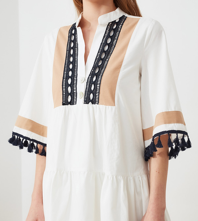 Fringed stitching casual dress top