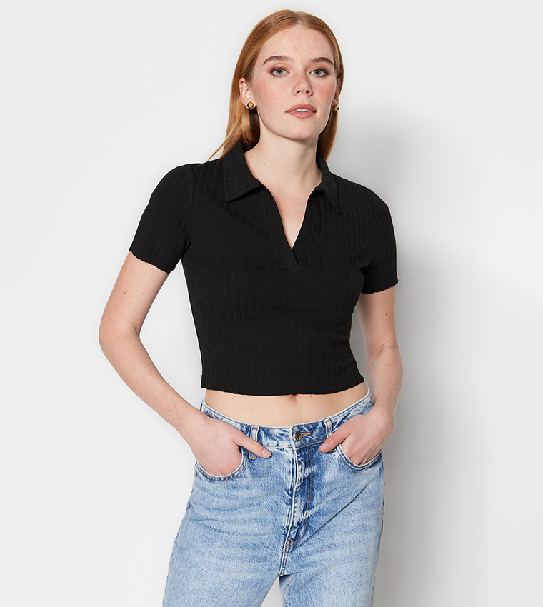 Cropped black polo neck clearance