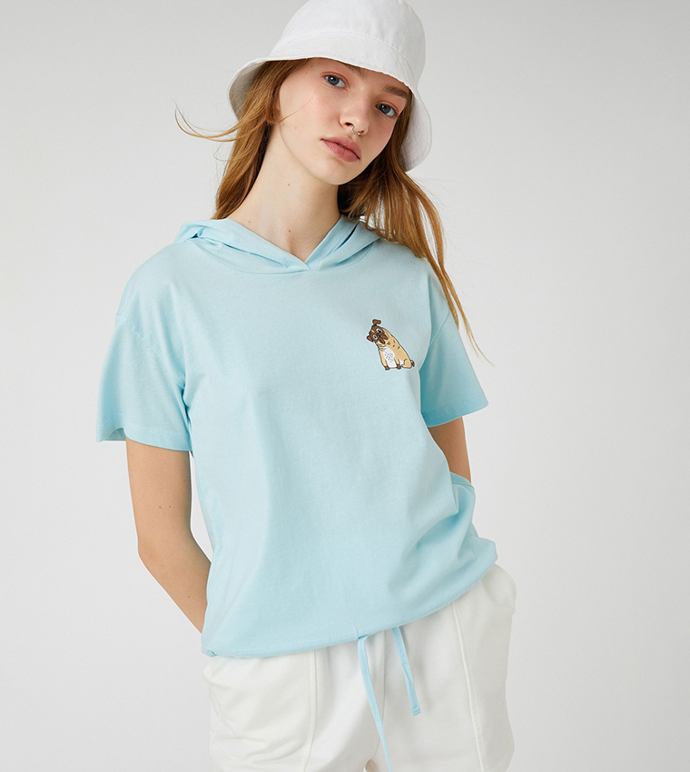 Buy Koton Printed Short Sleeves Hooded T Shirt In Blue 6thStreet Qatar