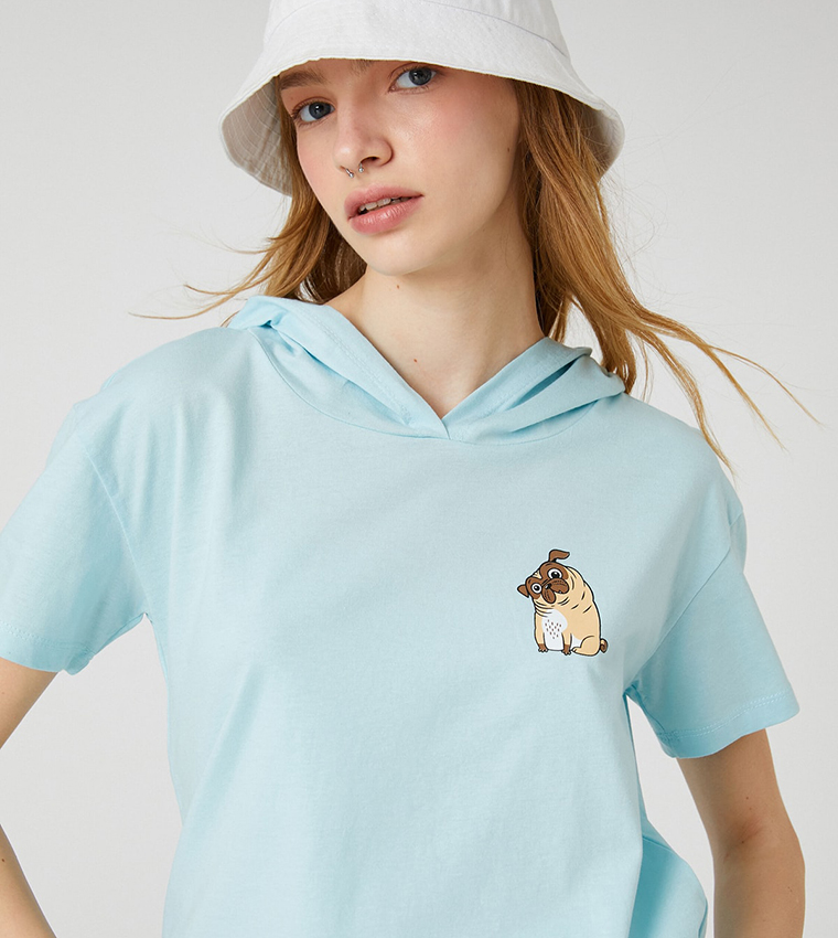 Buy Koton Printed Short Sleeves Hooded T Shirt In Blue 6thStreet
