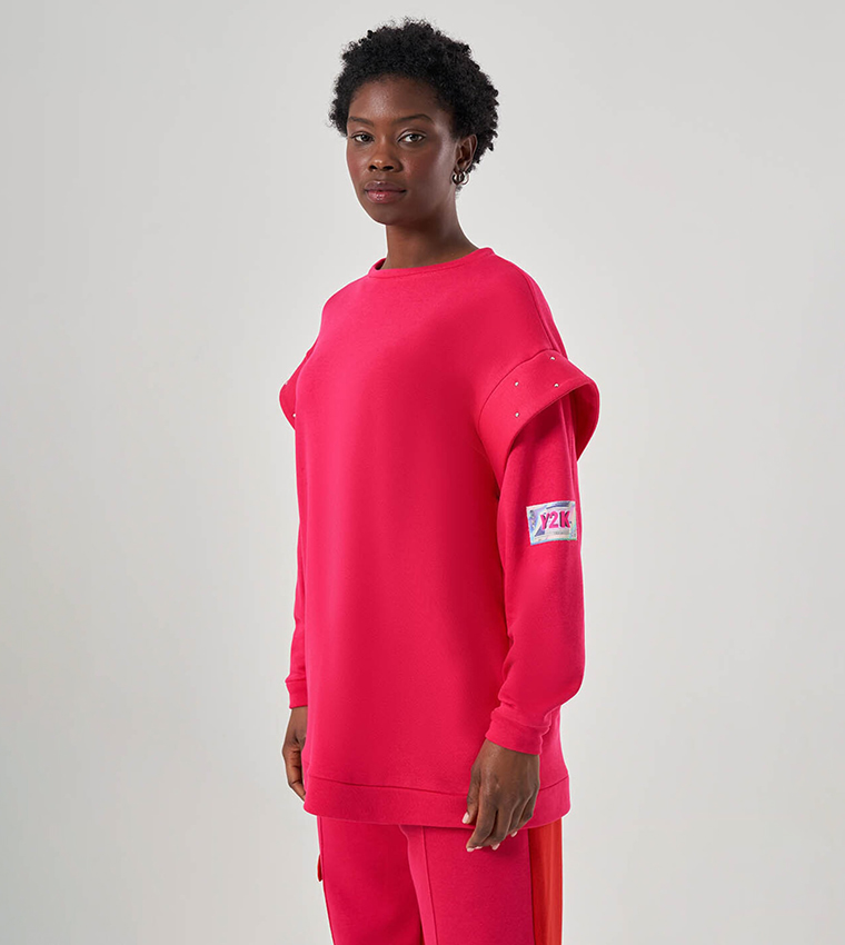 Buy Mizalle Solid Long Sleeves Sweatshirt In Pink 6thStreet Oman
