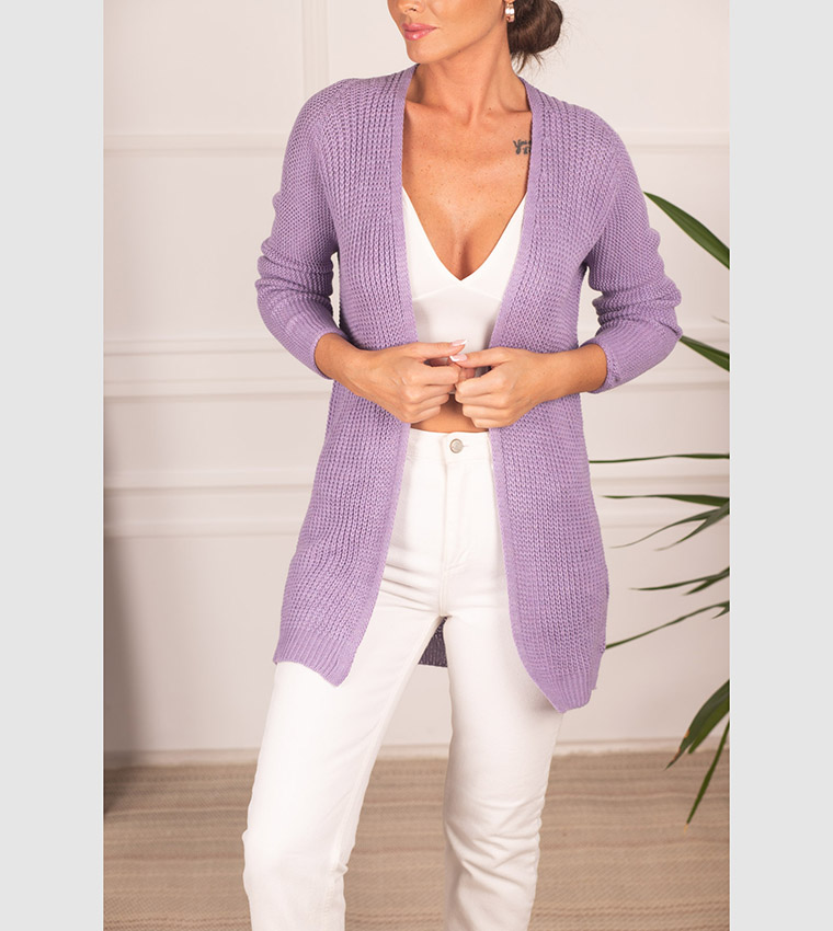 Buy Armonika Knitted Long Sleeves Cardigan In Lavender 6thStreet Bahrain
