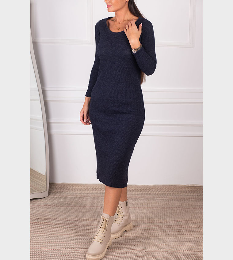 Navy blue long sleeve bodycon dress store