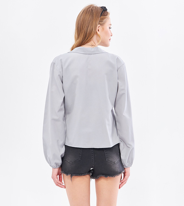 Solid Collared Wrap Top