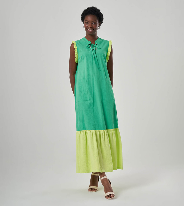 Green ruffle hem dress top