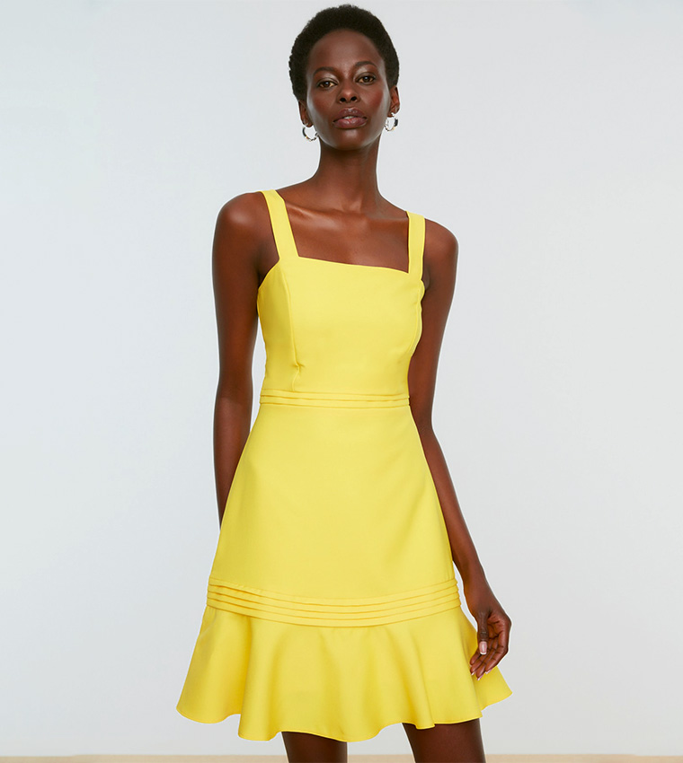 Buy Trendyol Casual Mini Flounce Dress In Yellow | 6thstreet Bahrain
