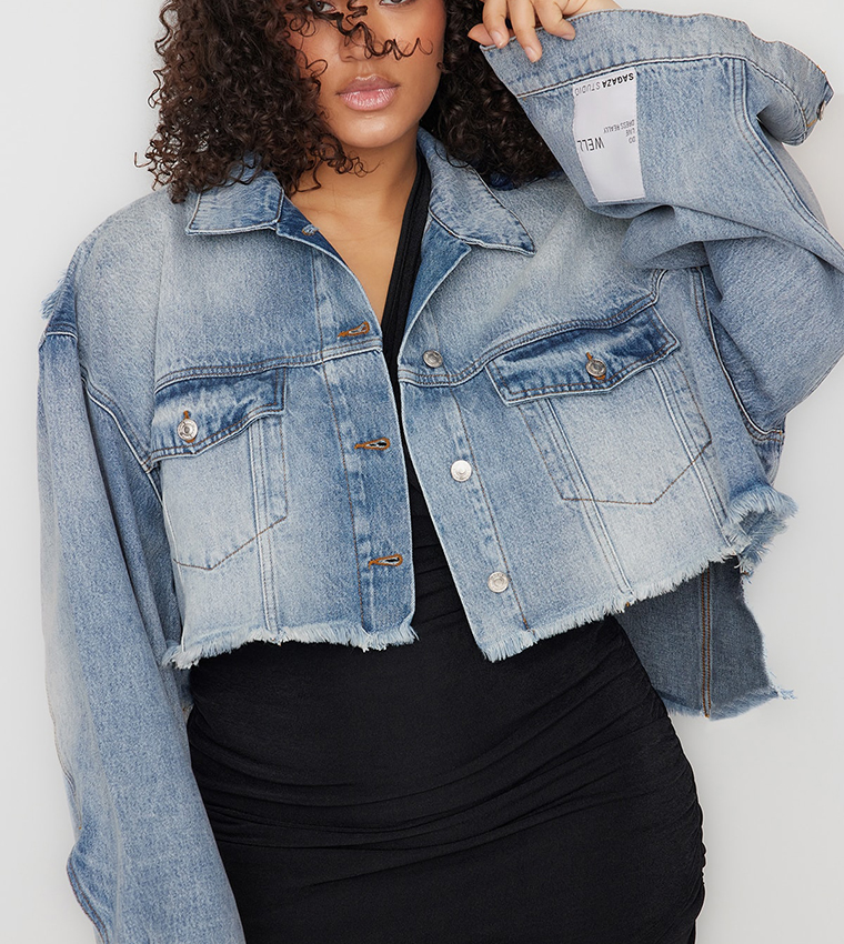 X Sagaza Cropped Oversized Denim Jacket