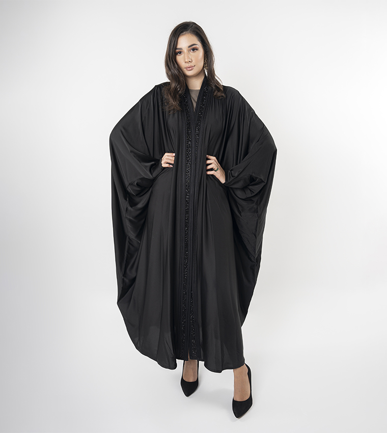 Embellished Trim Batwing Sleeves Abaya
